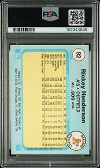 1982 Fleer 92 Rickey Henderson PSA 8