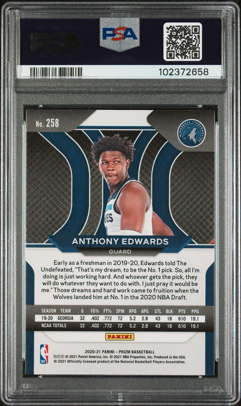 2020 Panini Prizm 258 Anthony Edwards PSA