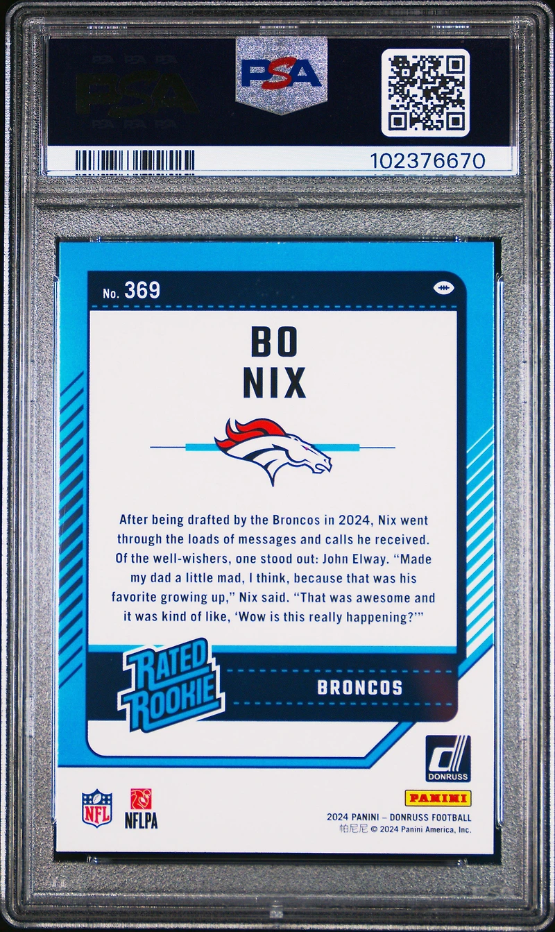2024 Panini Donruss 369 Bo Nix Press Proof Green PSA 9