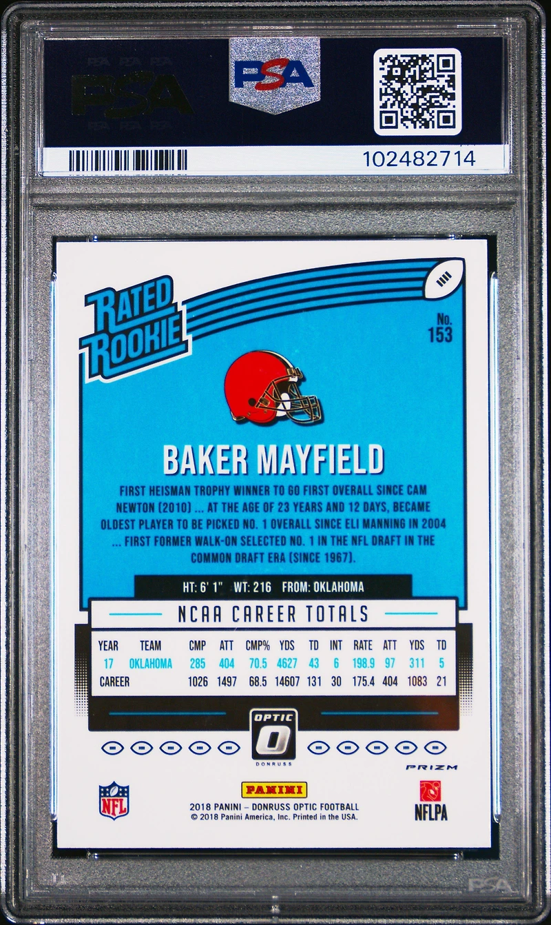 2018 Panini Donruss Optic 153 Baker Mayfield Red/yellow PSA 10