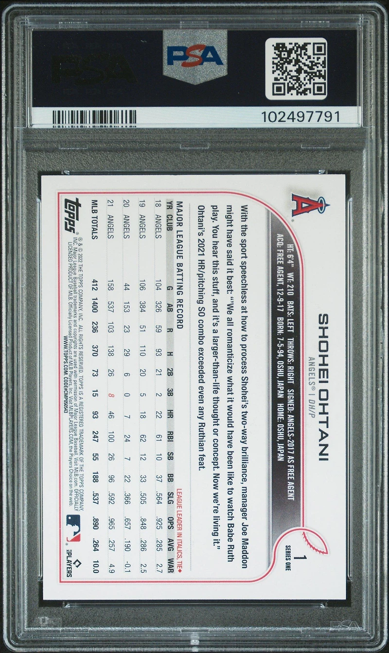 2022 Topps 1 Shohei Ohtani PSA