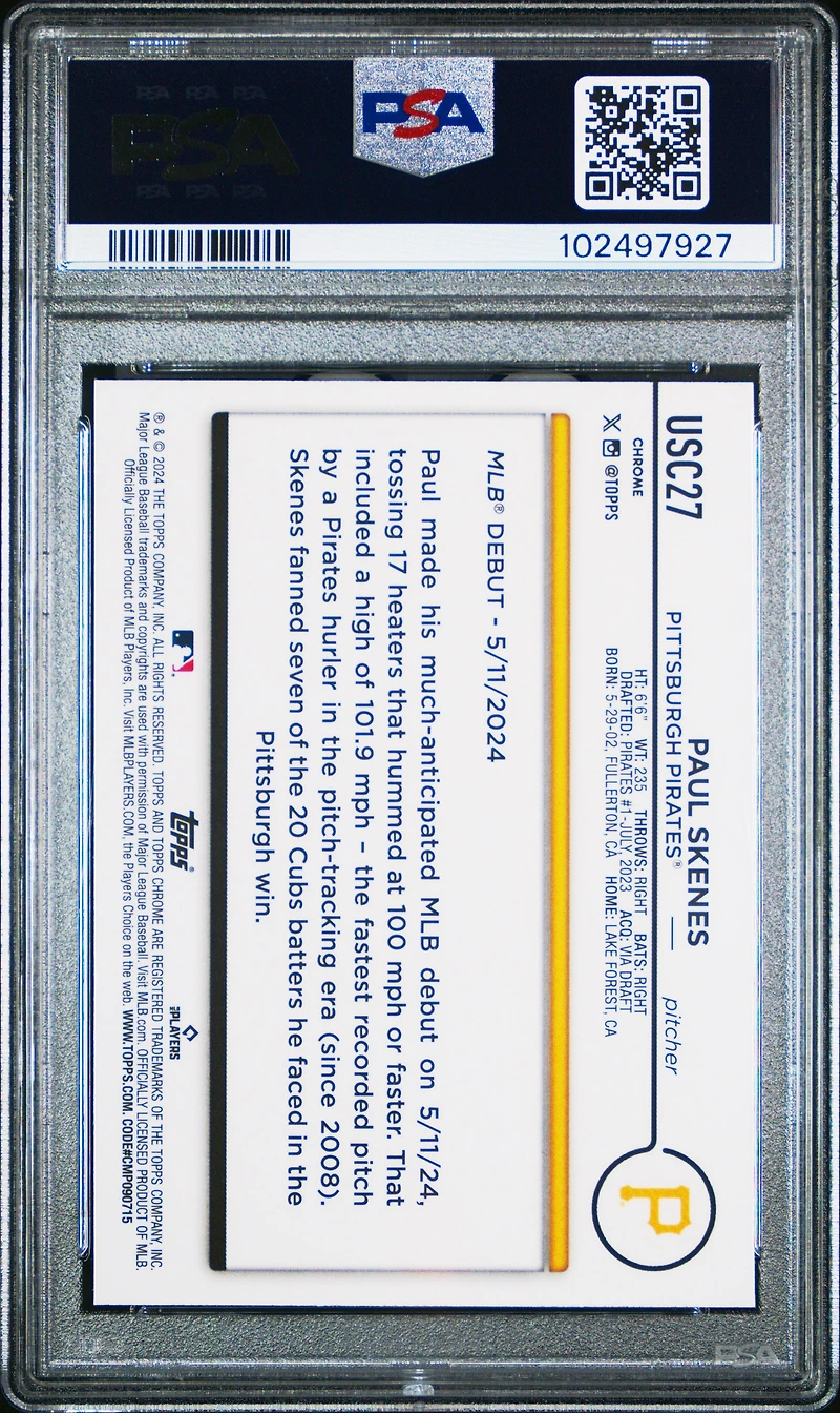 2024 Topps Chrome Update Usc27 Paul Skenes X-fractor PSA