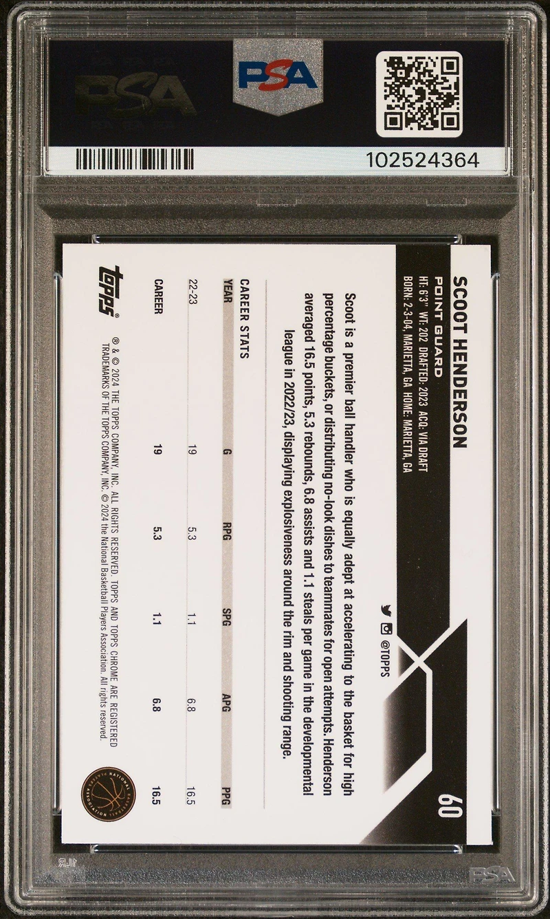 2023 Topps Chrome 60 Scoot Henderson Gold Geometric PSA 10