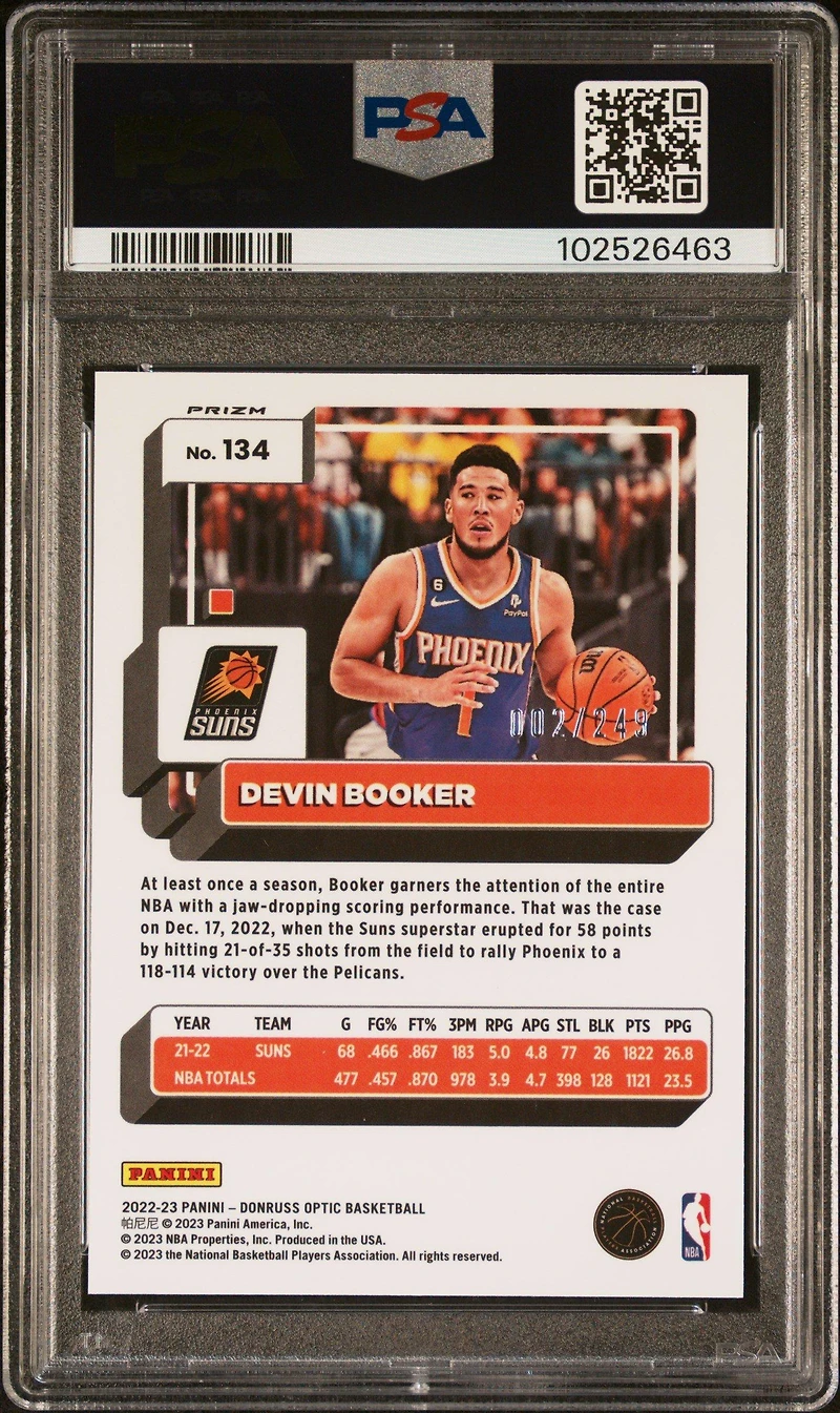 2022 Panini Donruss Optic 134 Devin Booker Premium Box Set PSA 10