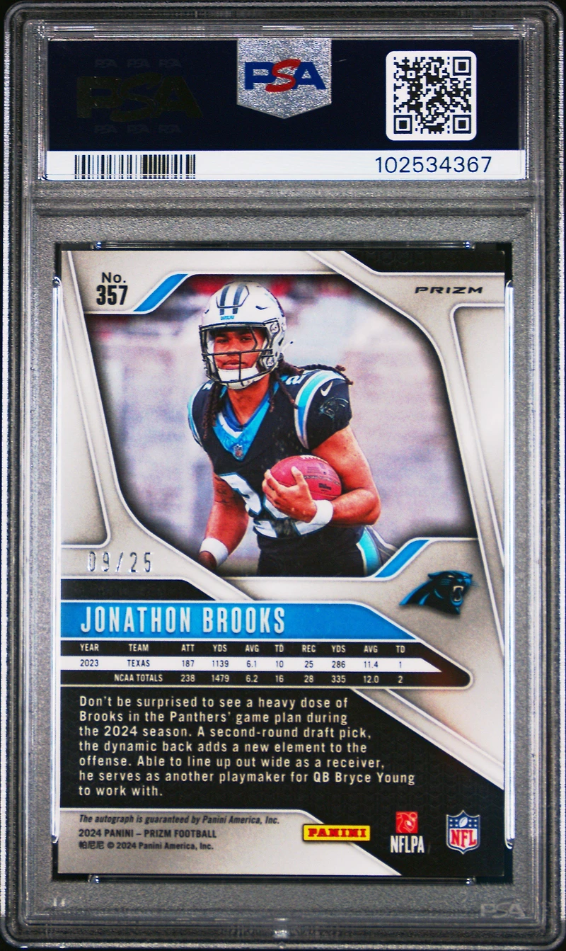 2024 Panini Prizm 357 Jonathon Brooks Autograph-camo PSA 9