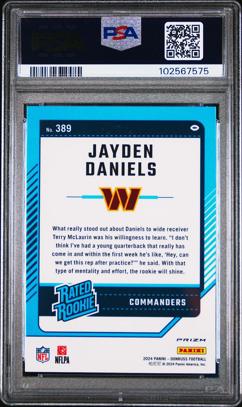 2024 Panini Donruss 389 Jayden Daniels Optic Preview PSA 10