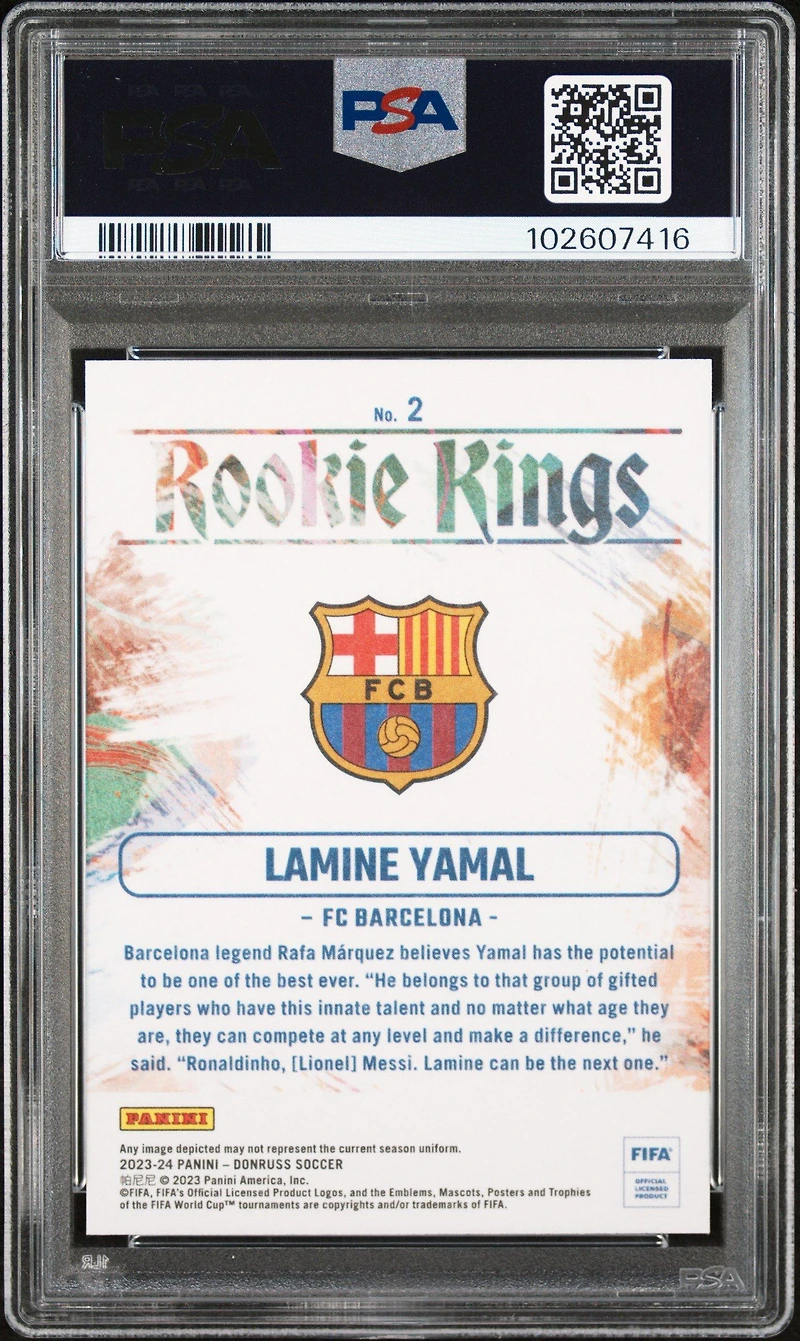 2023-24 Panini Donruss Fifa Rookie Kings 2 Lamine Yamal PSA 10