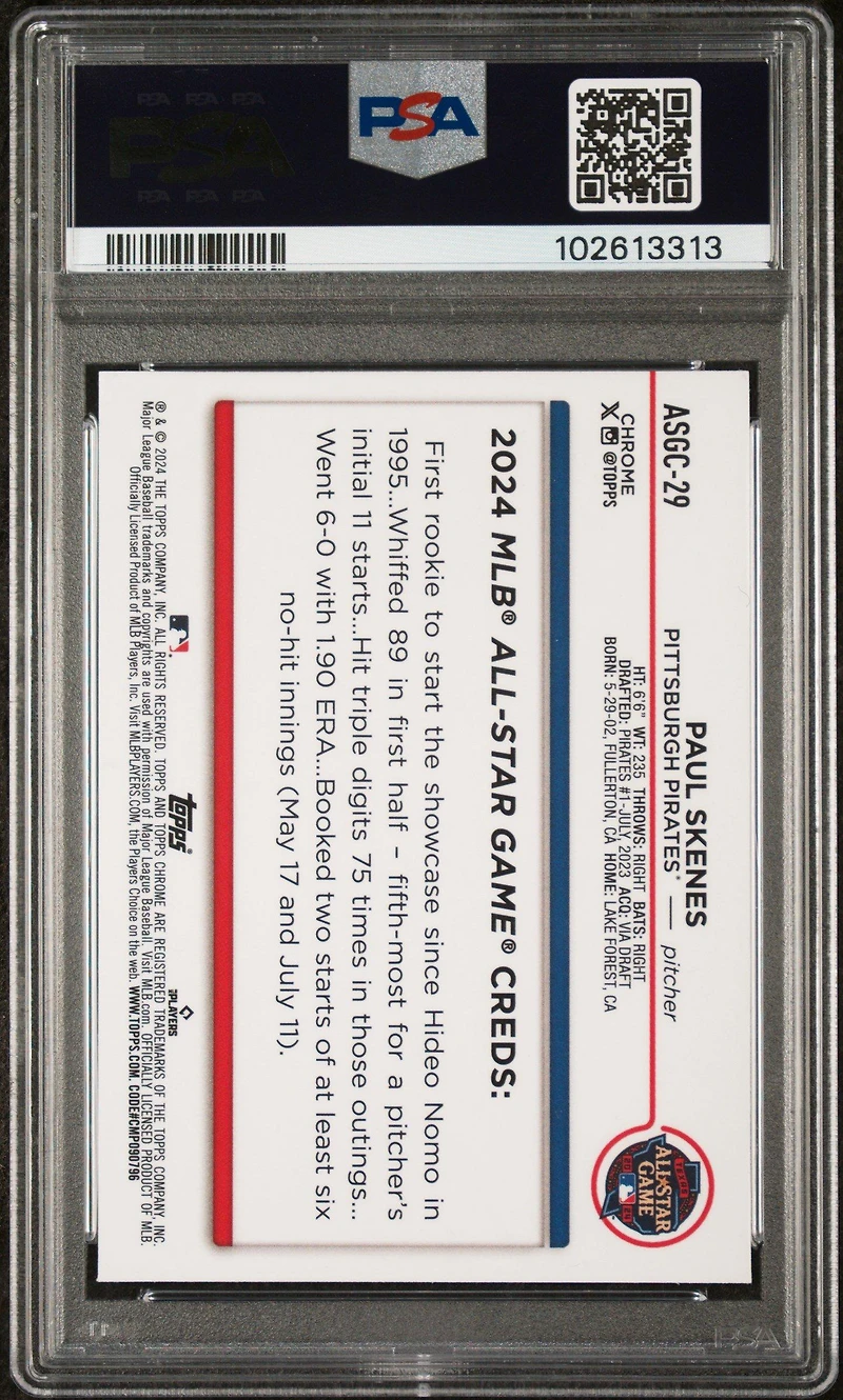 2024 Topps Chrome Update 2024 All-star Game Chrome 29 Paul Skenes PSA 10