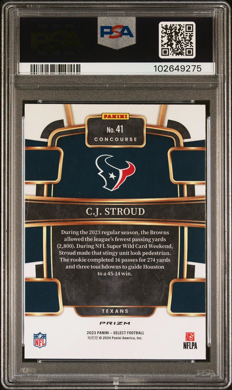 2023 Panini Select 41 Cj Stroud Silver Prizm PSA 10