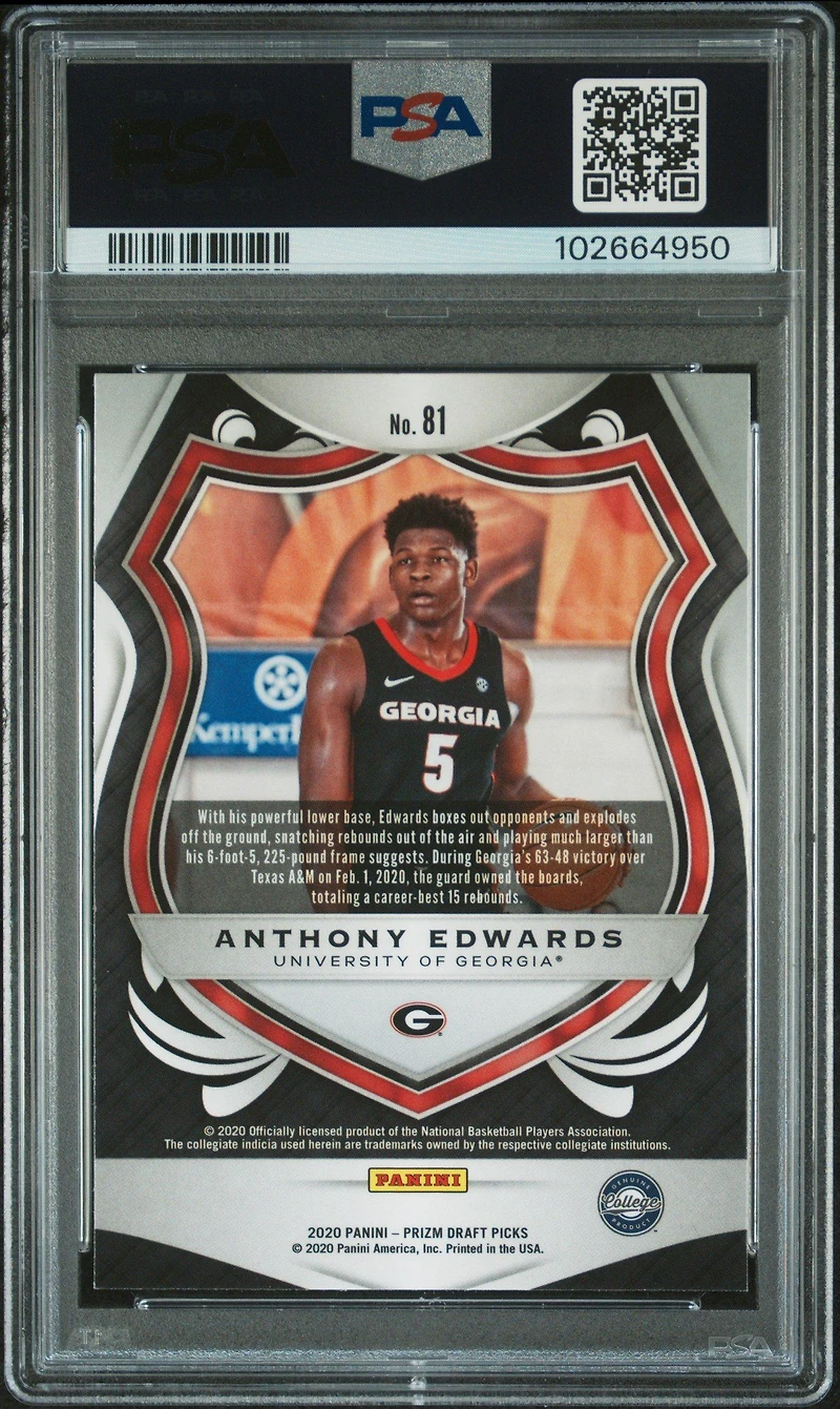 2020 Panini Prizm Draft Picks Anthony Edwards PSA