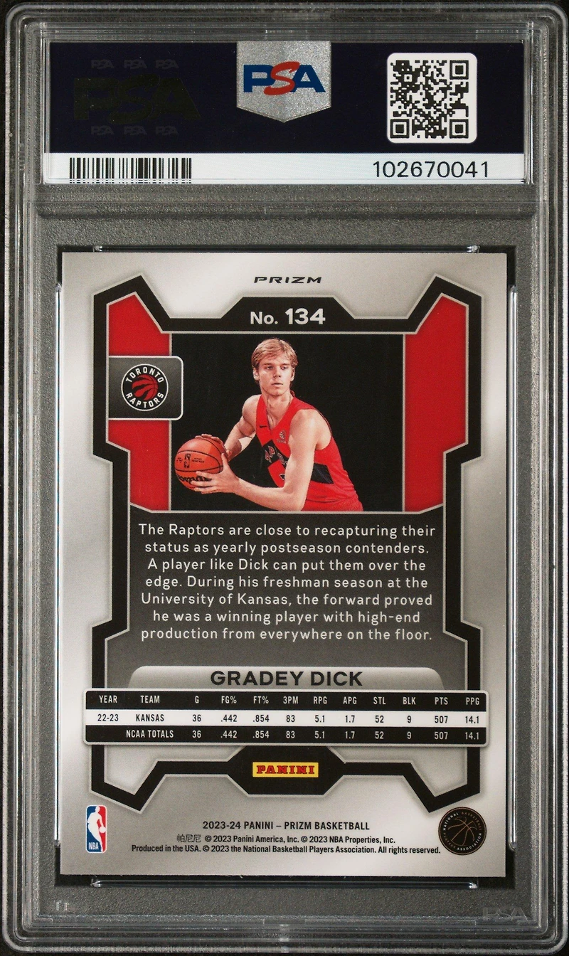 2023 Panini Prizm 134 Gradey Dick Silver Prizm PSA 10