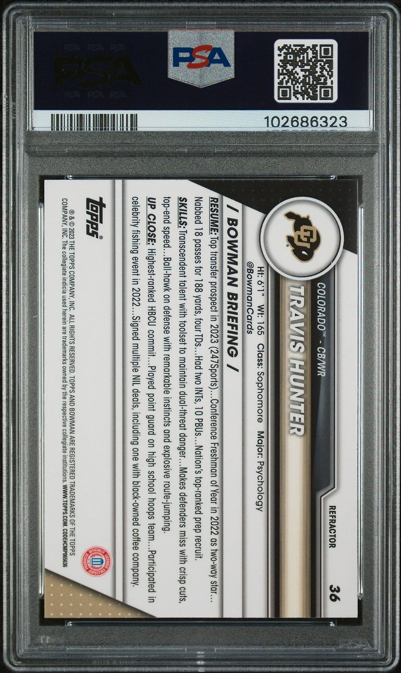 2023 Bowman University Chrome 36 Travis Hunter Refractor PSA 10