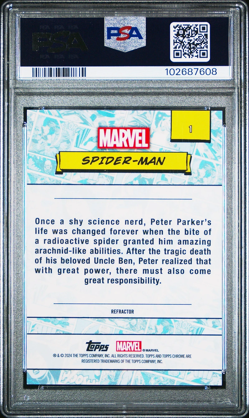 2024 Topps Chrome Marvel 1 Spider-man Refractor PSA 9