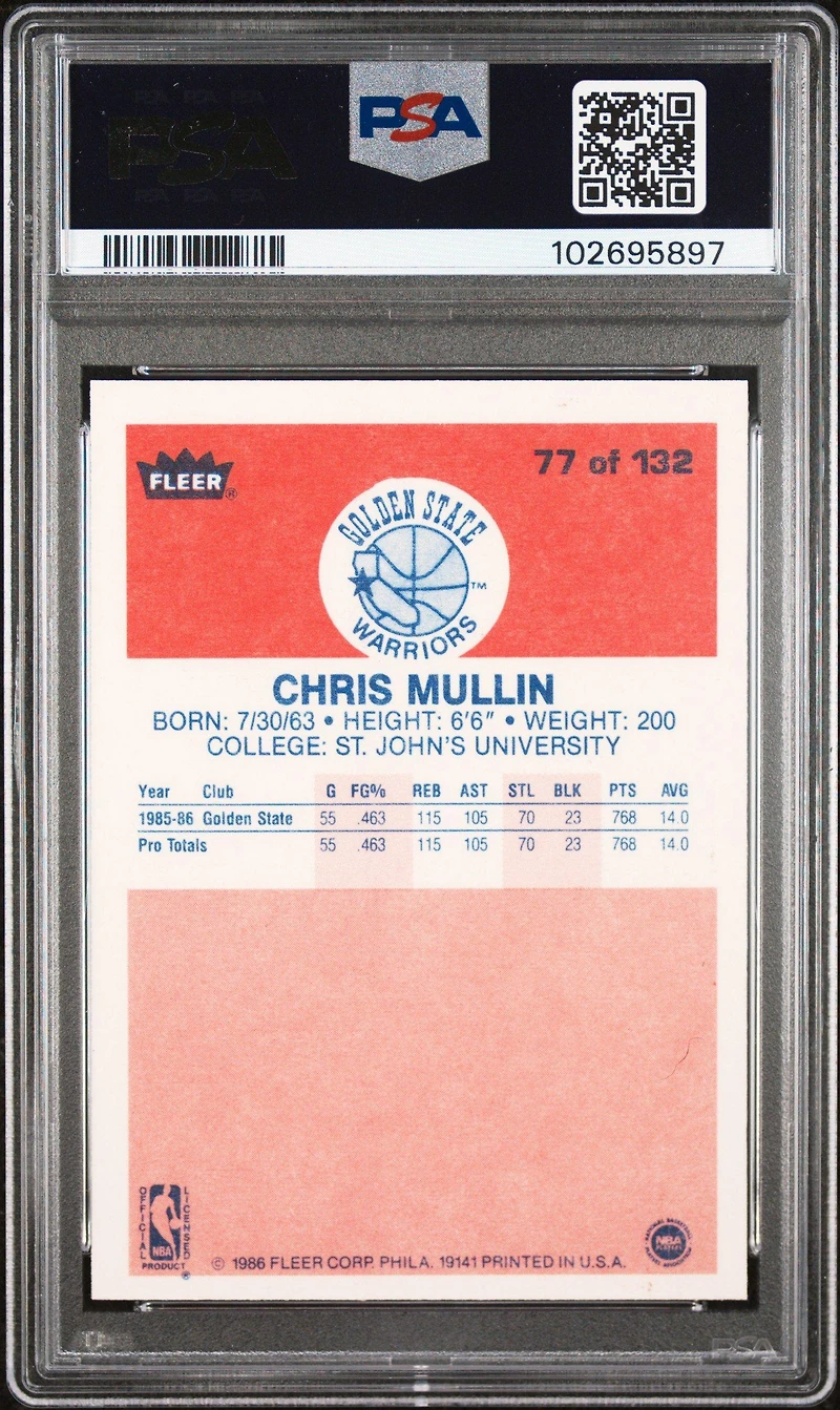 1986 Fleer 77 Chris Mullin PSA 8