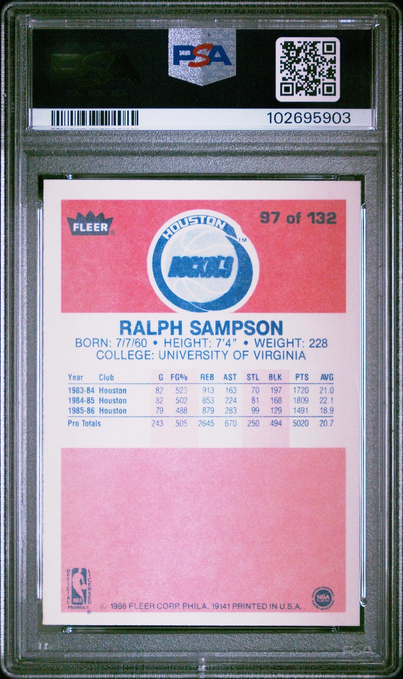 1986 Fleer 97 Ralph Sampson PSA 8