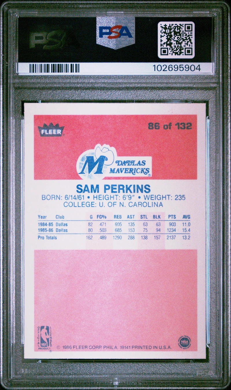 1986 Fleer 86 Sam Perkins PSA 9
