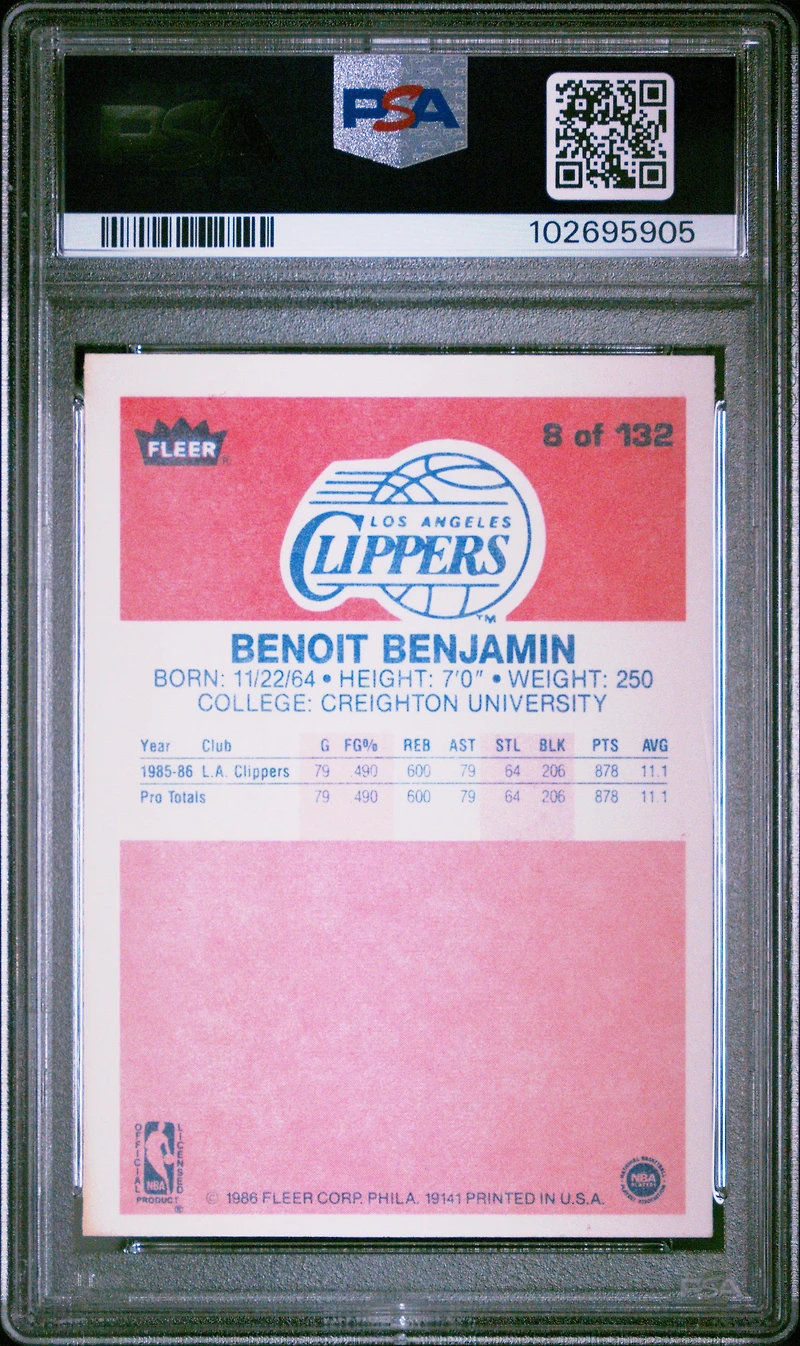 1986 Fleer 8 Benoit Benjamin PSA 9