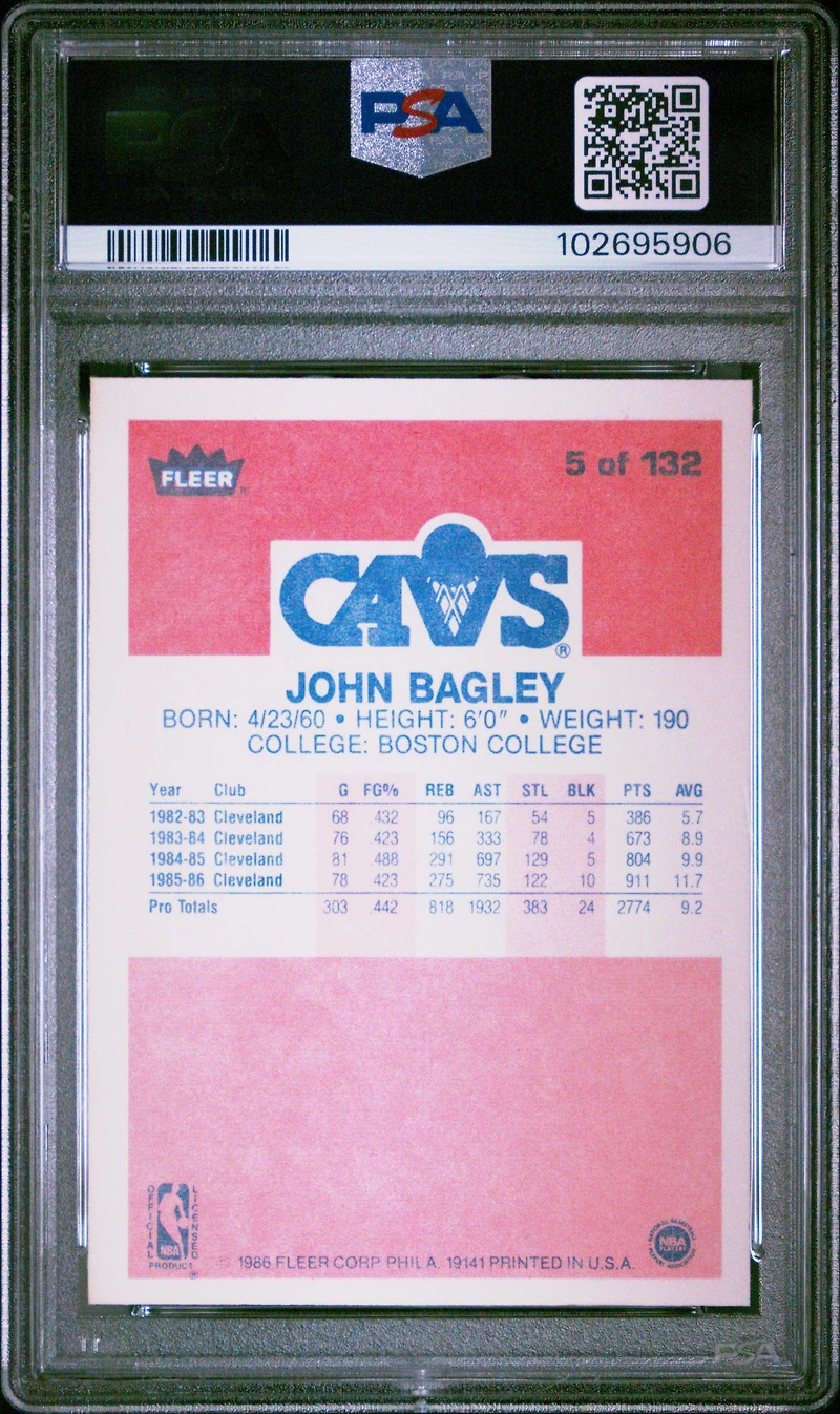 1986 Fleer 5 John Bagley PSA 9