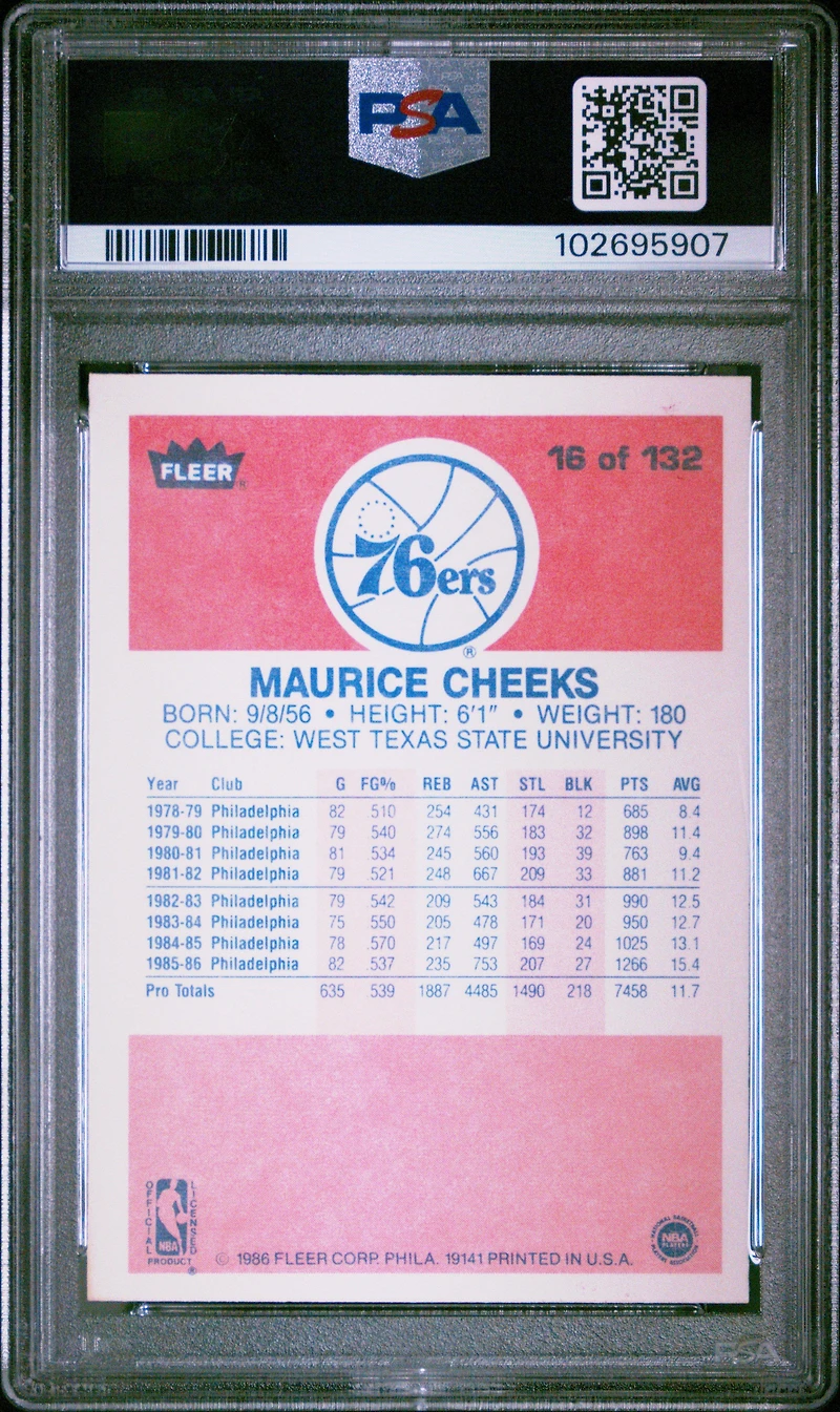 1986 Fleer 16 Maurice Cheeks PSA 8