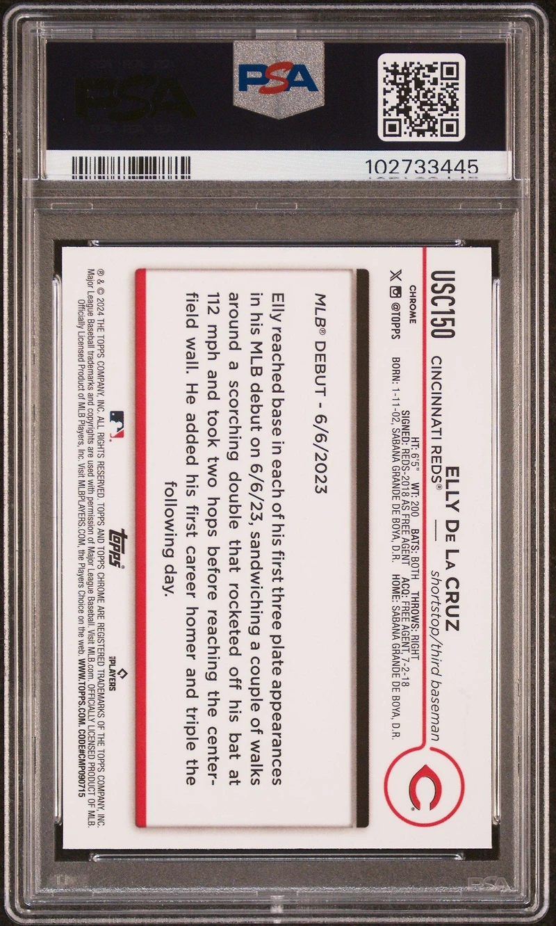 2024 Topps Chrome Update Usc150 Elly De La Cruz Negative Refractor PSA 9