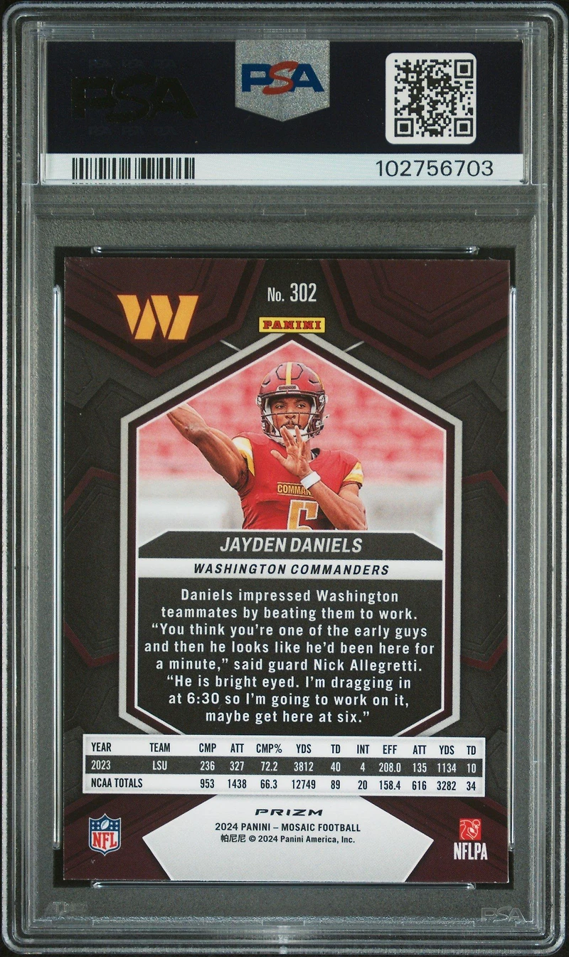 2024 Panini Mosaic Jayden Daniels Reactive Blue PSA