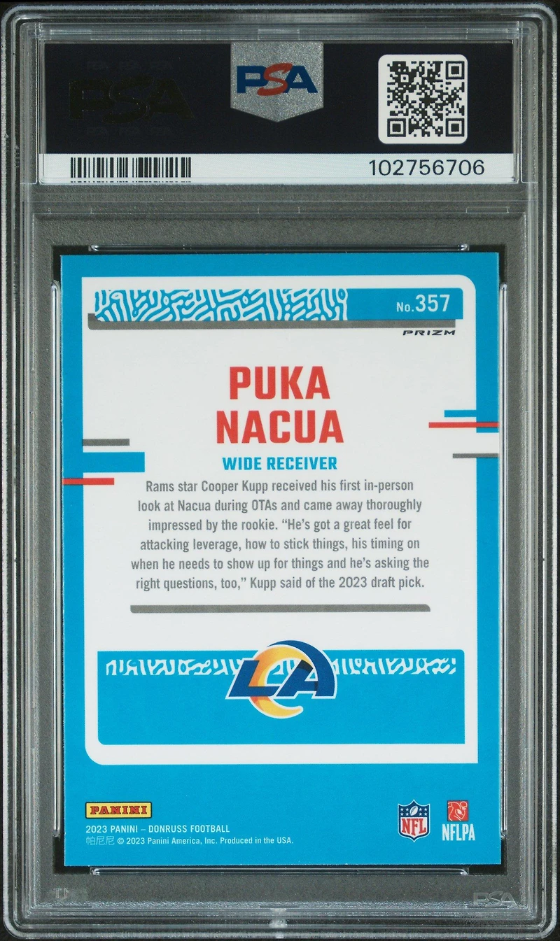 2023 Panini Donruss 357 Puka Nacua Optic Preview-blue Scope PSA 10