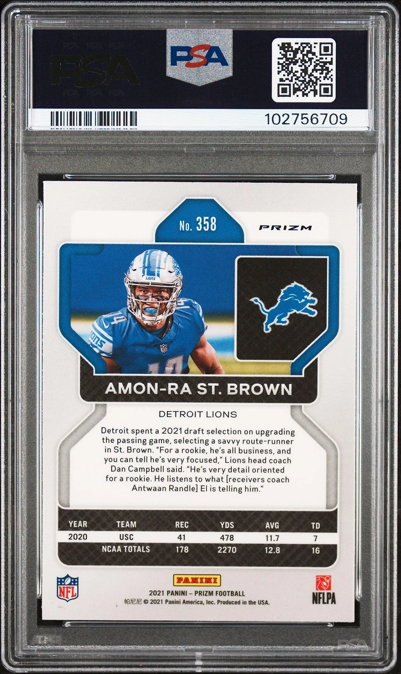2021 Panini Prizm 358 Amon-ra St. Brown Disco Prizm PSA 9