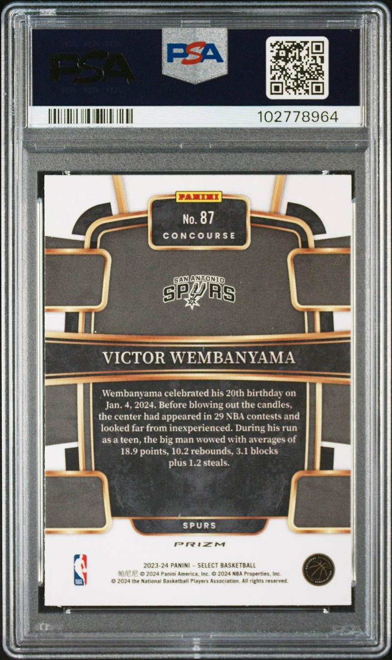2023 Panini Select 87 Victor Wembanyama Silver Prizm PSA