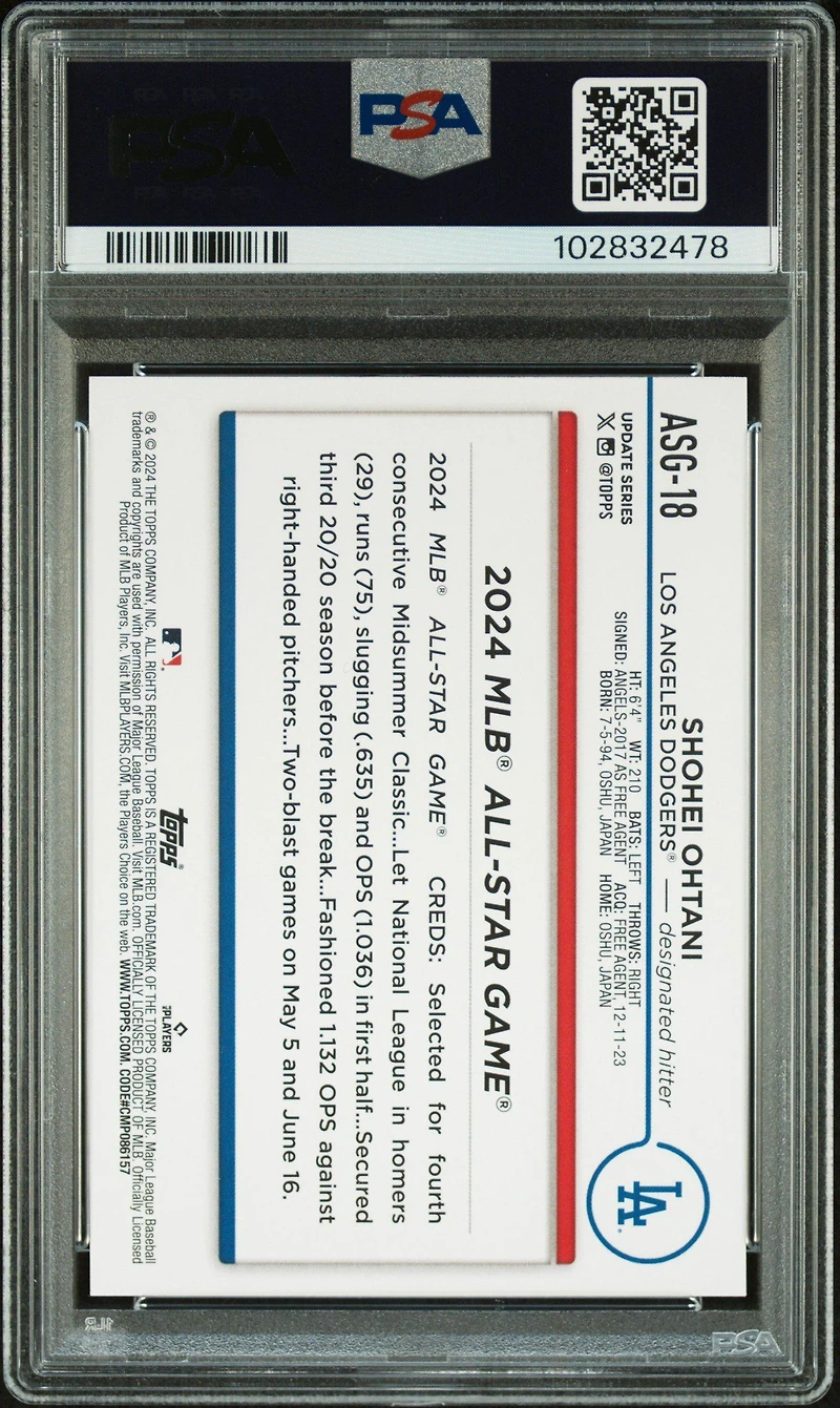 2024 Topps Update 2024 All-star Game Asg18 Shohei Ohtani PSA 10
