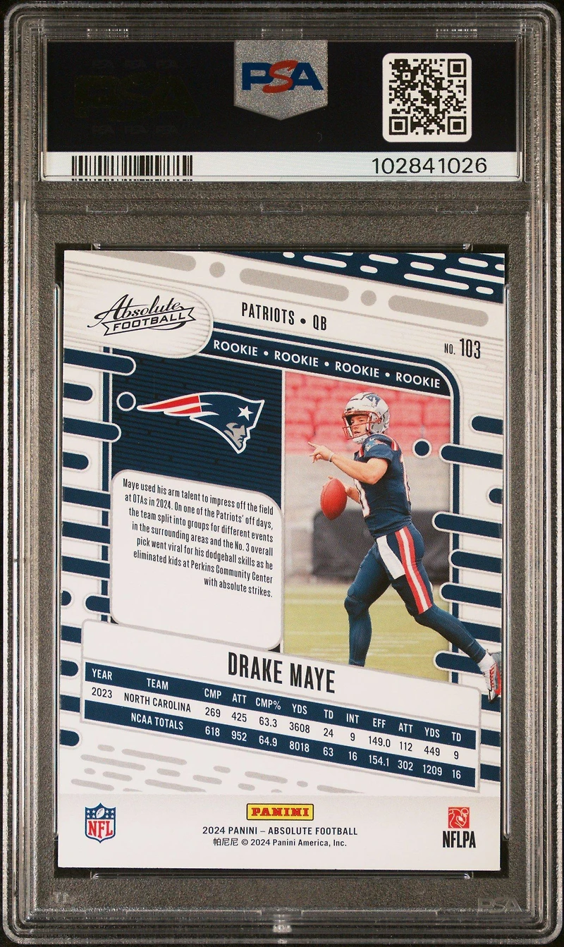 2024 Panini Absolute 103 Drake Maye PSA 10