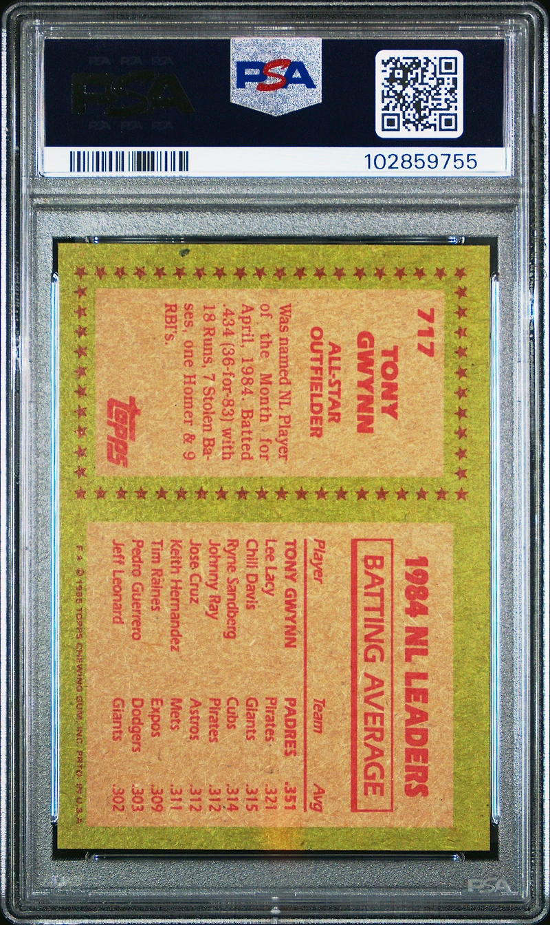 1985 Topps 717 Tony Gwynn PSA 9