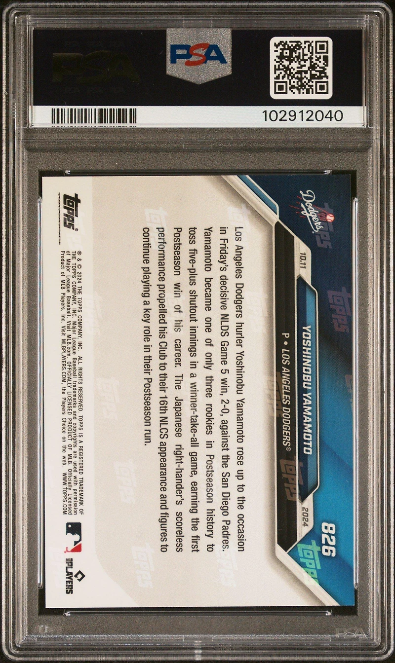 2024 Topps Now 826 Yoshinobu Yamamoto PSA 10