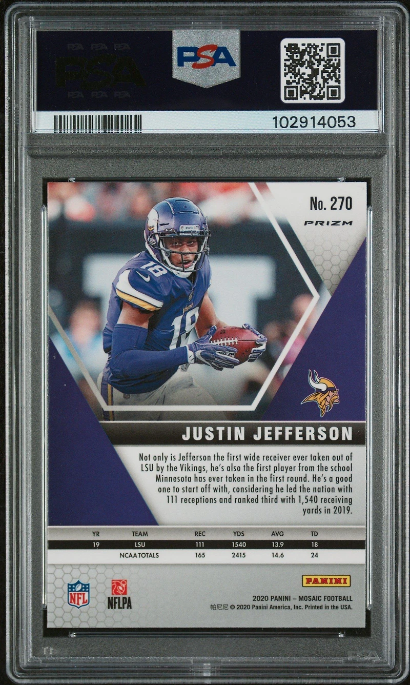 2020 Panini Mosaic Justin Jefferson Camo Pink PSA