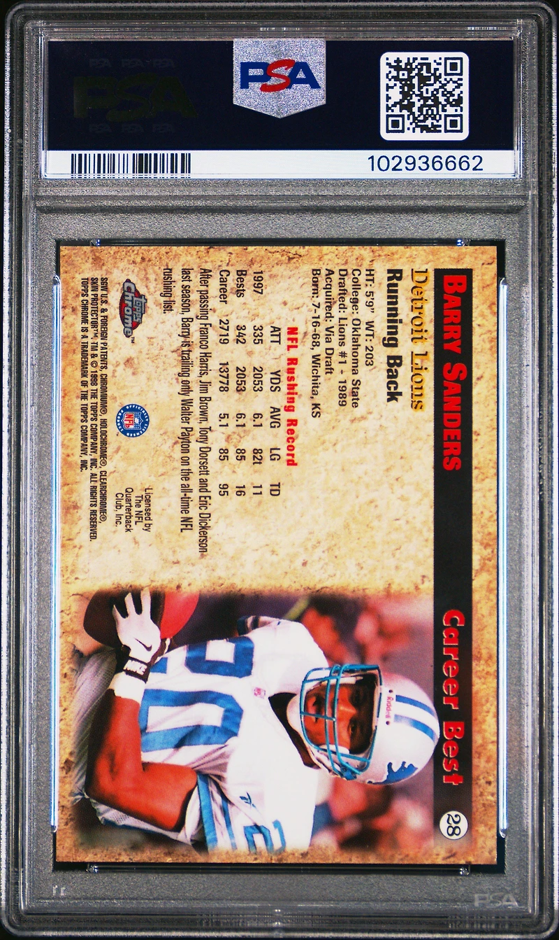1998 Topps Chrome Season's Best 28 Barry Sanders PSA 10