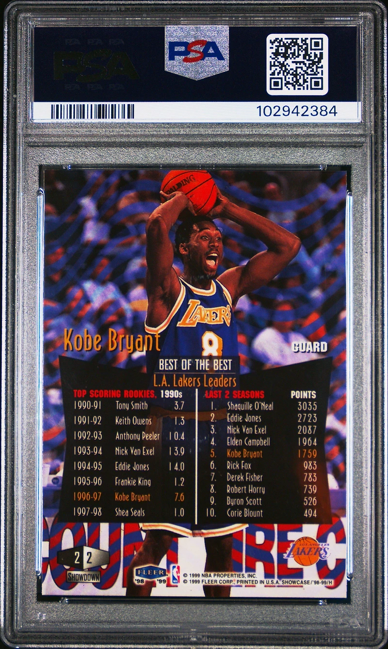 1998 Flair Showcase 2 Kobe Bryant Row 2 PSA 9