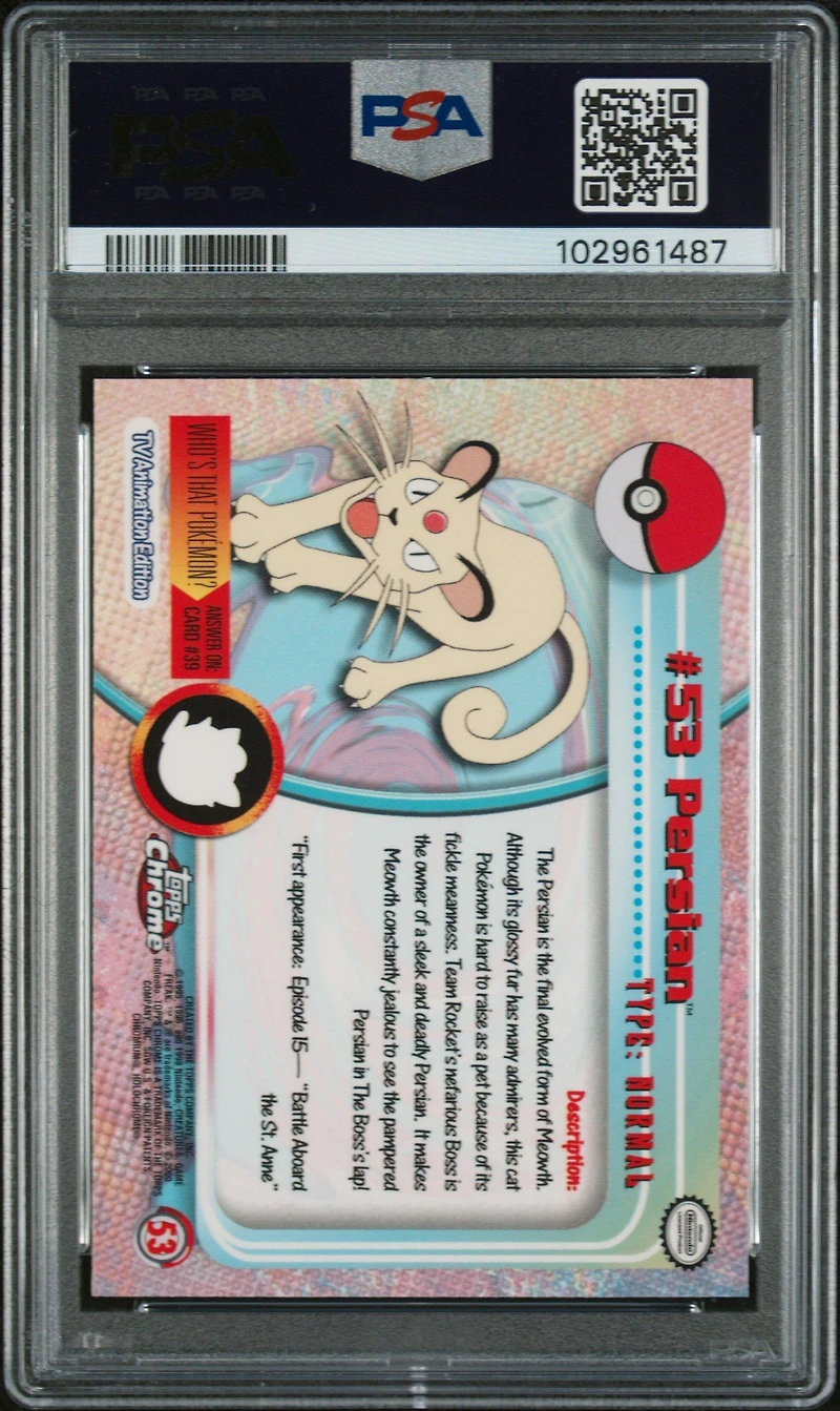 2000 Topps Chrome Pokemon T.v. 53 Persian PSA