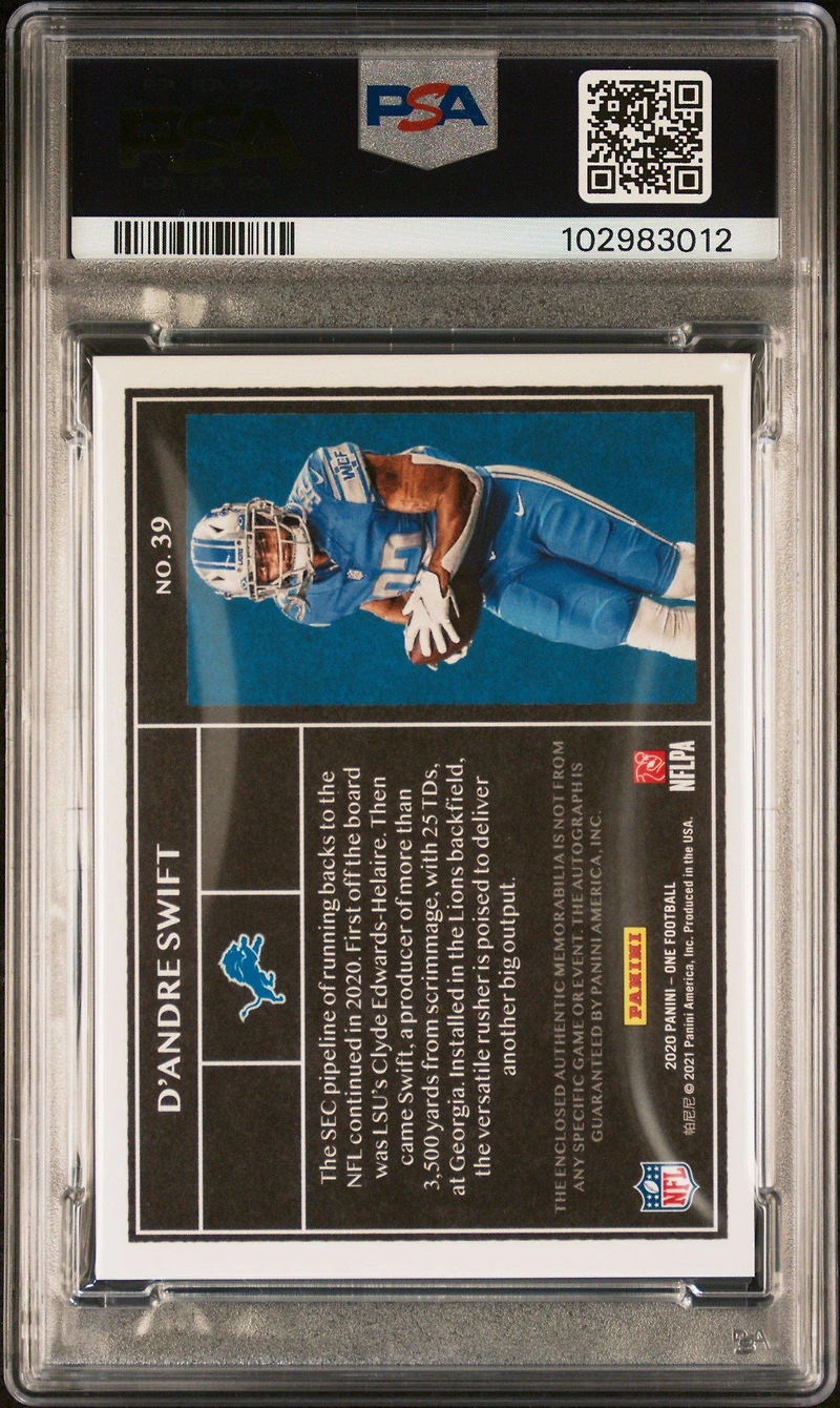 2020 Panini One 39 D'andre Swift Dual Patch Autograph-blue PSA 9
