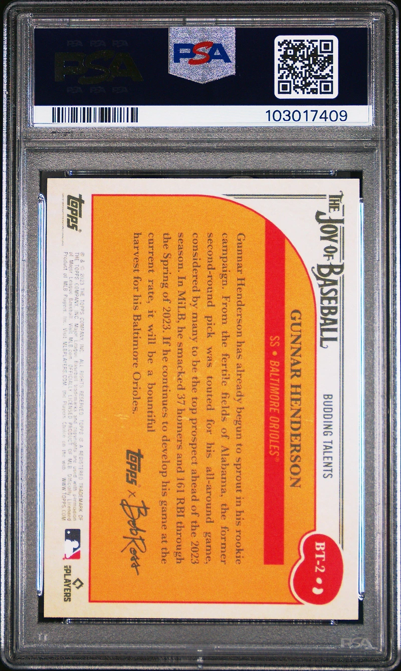 2023 Topps X Bob Ross The Joy Of Baseball Budding Talents Bt2 Gunnar Henderson PSA 10