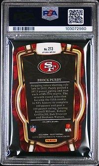 2022 Panini Select 213 Brock Purdy Die-cut Black/ Prizm PSA