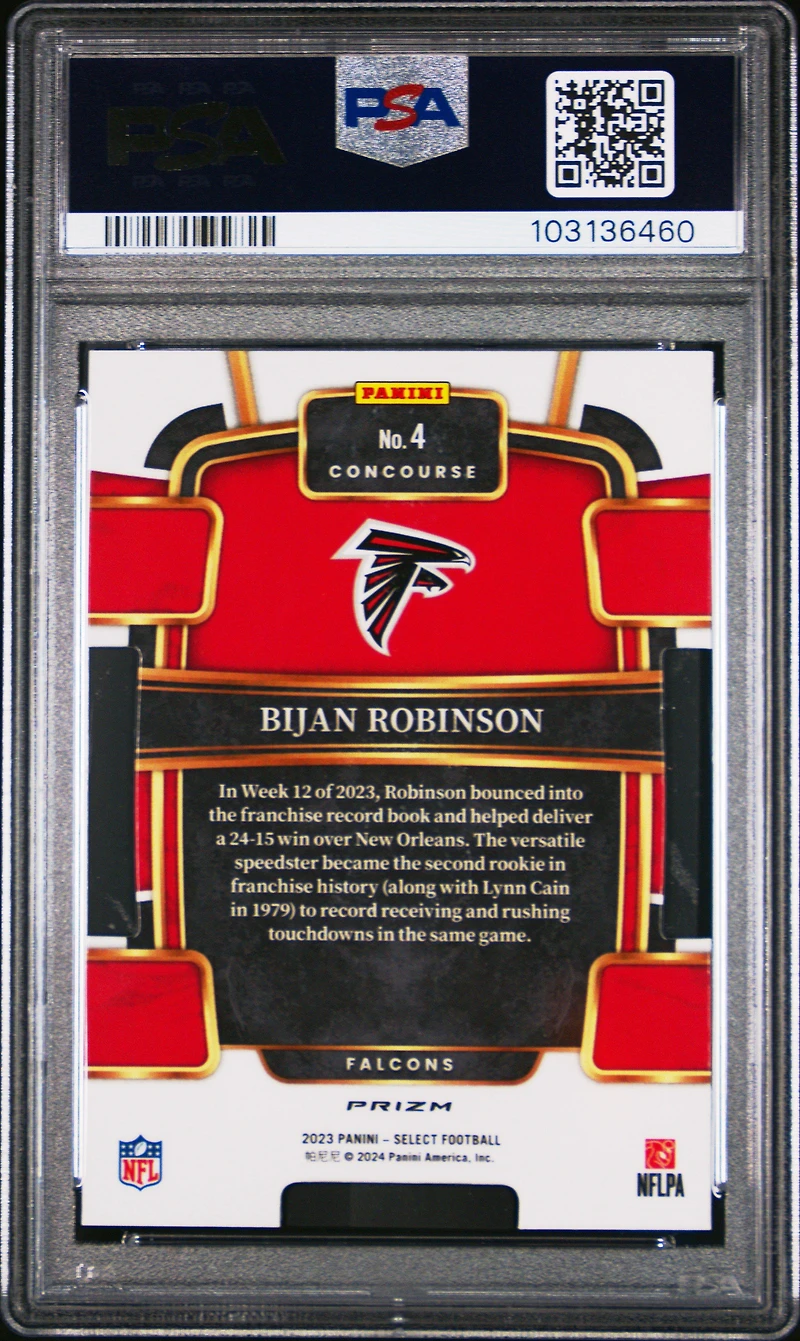 2023 Panini Select 4 Bijan Robinson Die-cut Silver Prizm PSA 10
