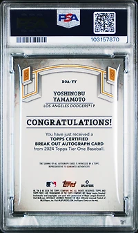 2024 Topps Tier One Break Out Autographs Boayy Yoshinobu Yamamoto PSA 9