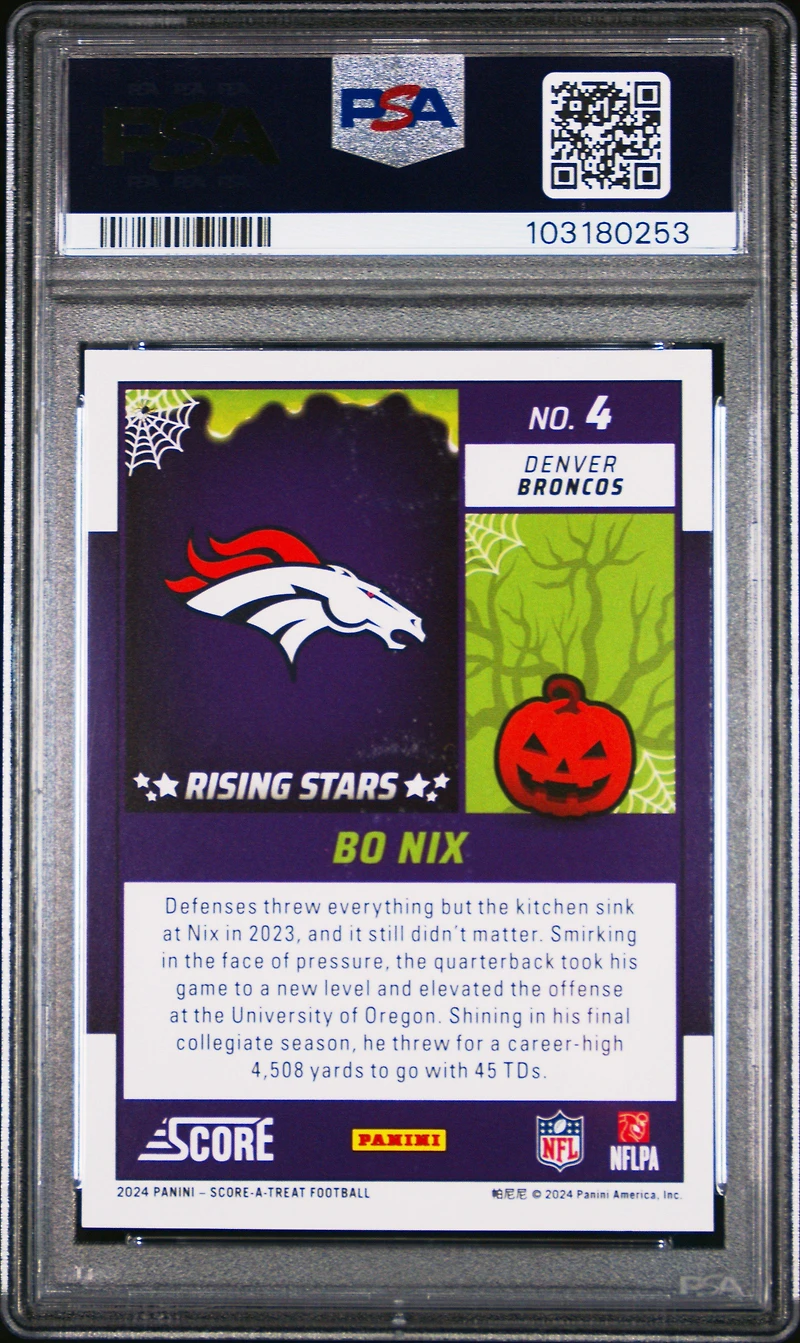 2024 Panini Score-a-treat Rising Stars 4 Bo Nix Bats PSA 10