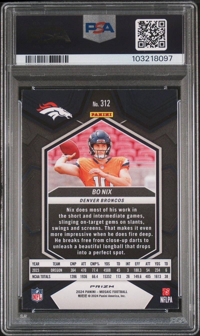 2024 Panini Mosaic 312 Bo Nix Green PSA 10