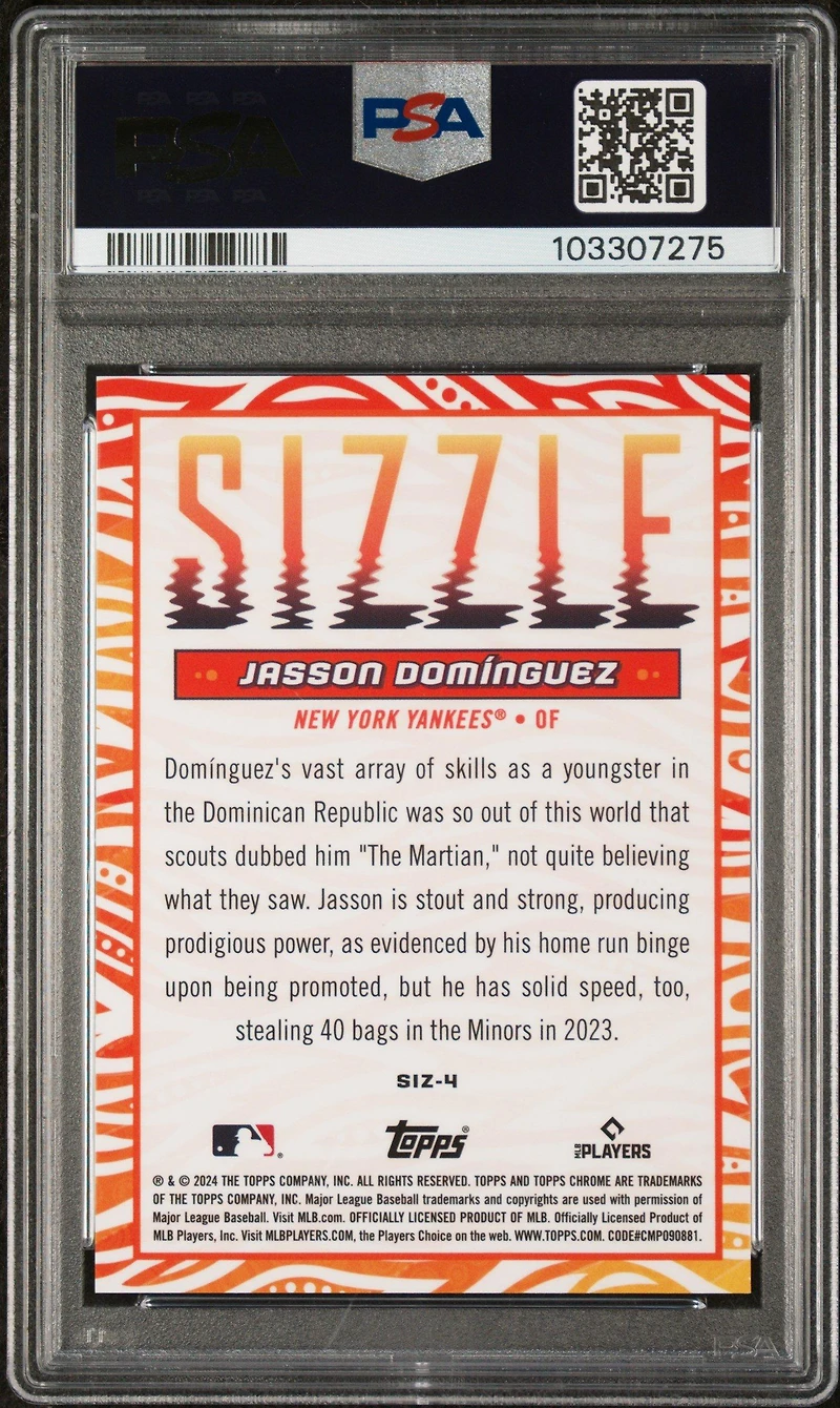 2024 Topps Chrome Update Sizzle Siz4 Jasson Dominguez PSA 10