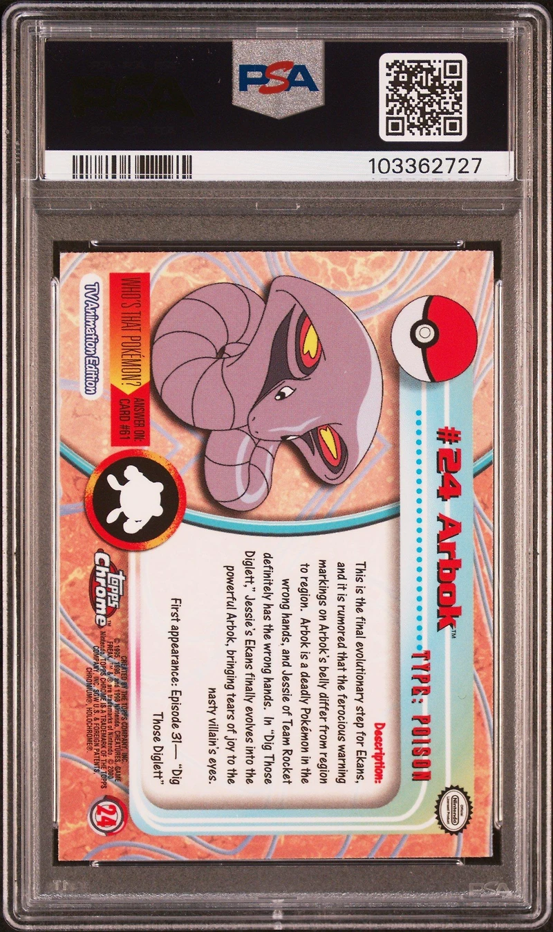 2000 Topps Chrome Pokemon T.v. 24 Arbok PSA