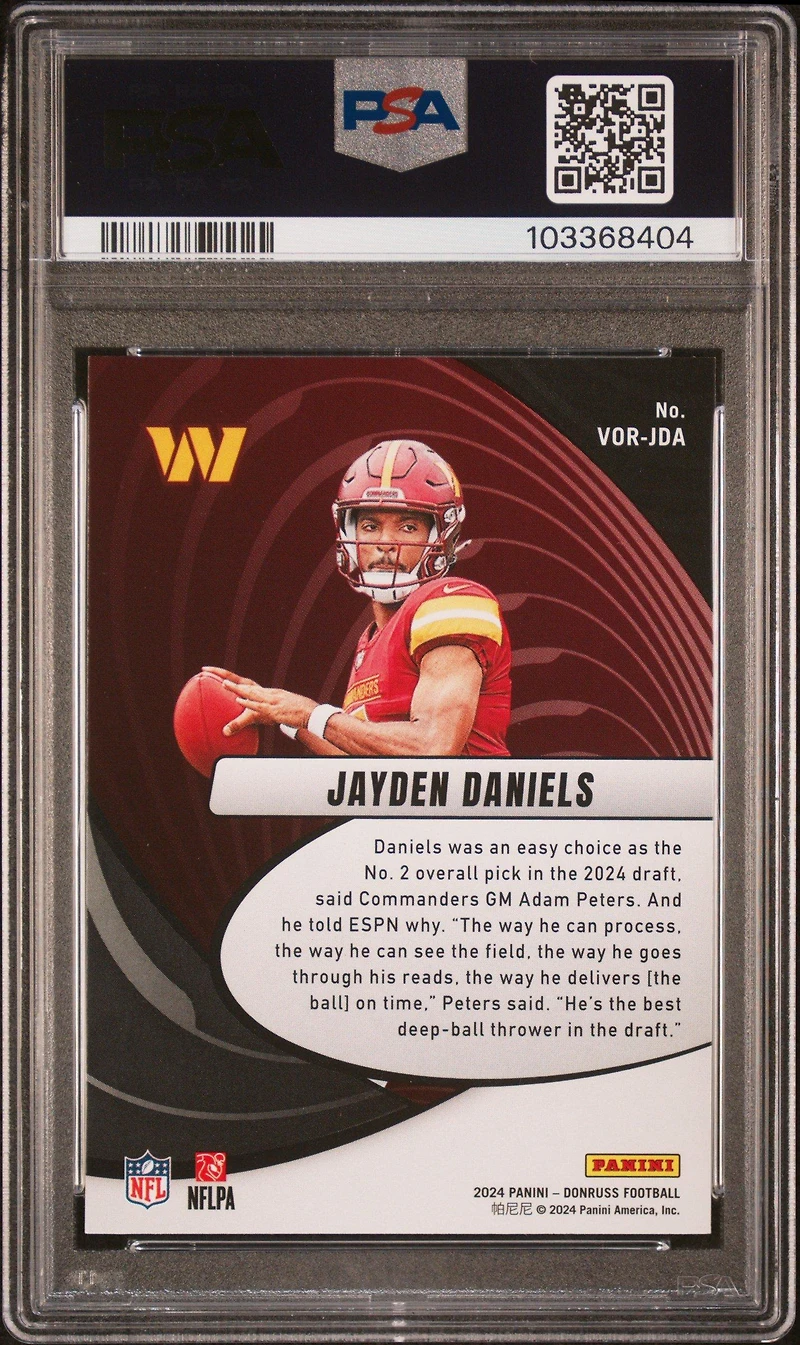 2024 Panini Donruss Vortex Vorjda Jayden Daniels PSA 10