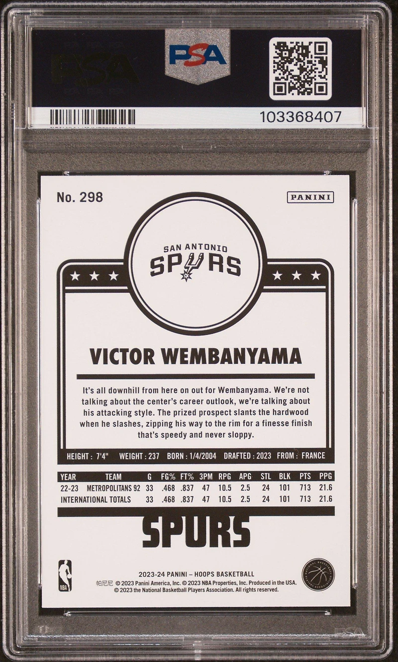 2023 Panini Nba Hoops 298 Victor Wembanyama PSA