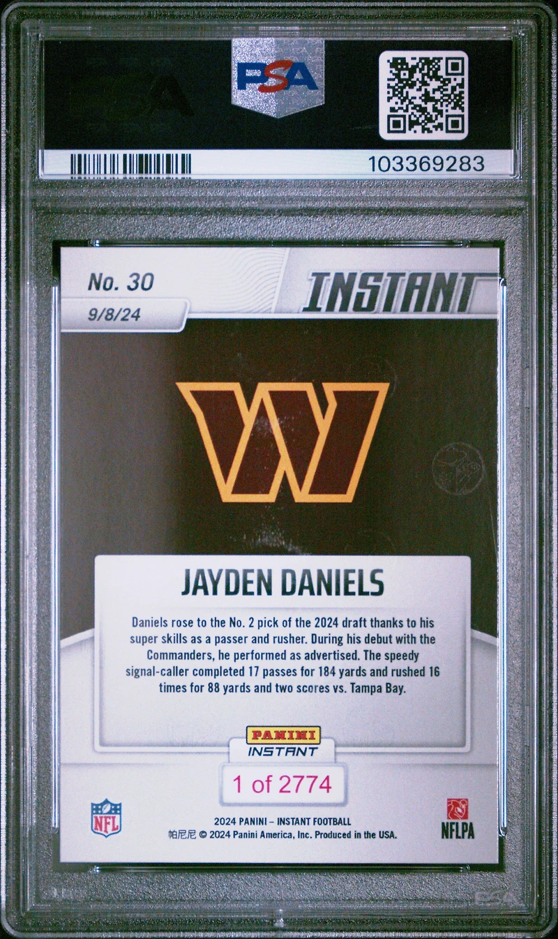 2024 Panini Instant Nfl 30 Jayden Daniels PSA 10