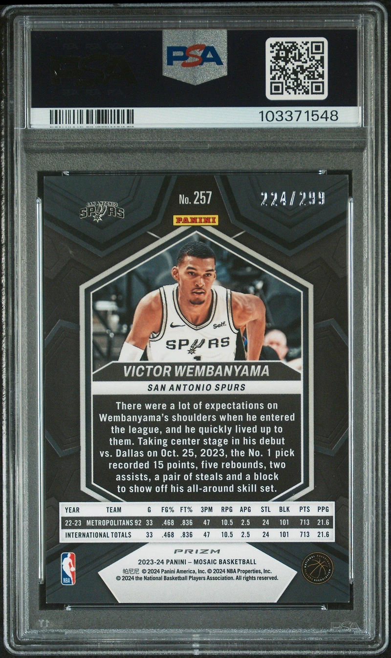 2023 Panini Mosaic 257 Victor Wembanyama Red Seismic PSA