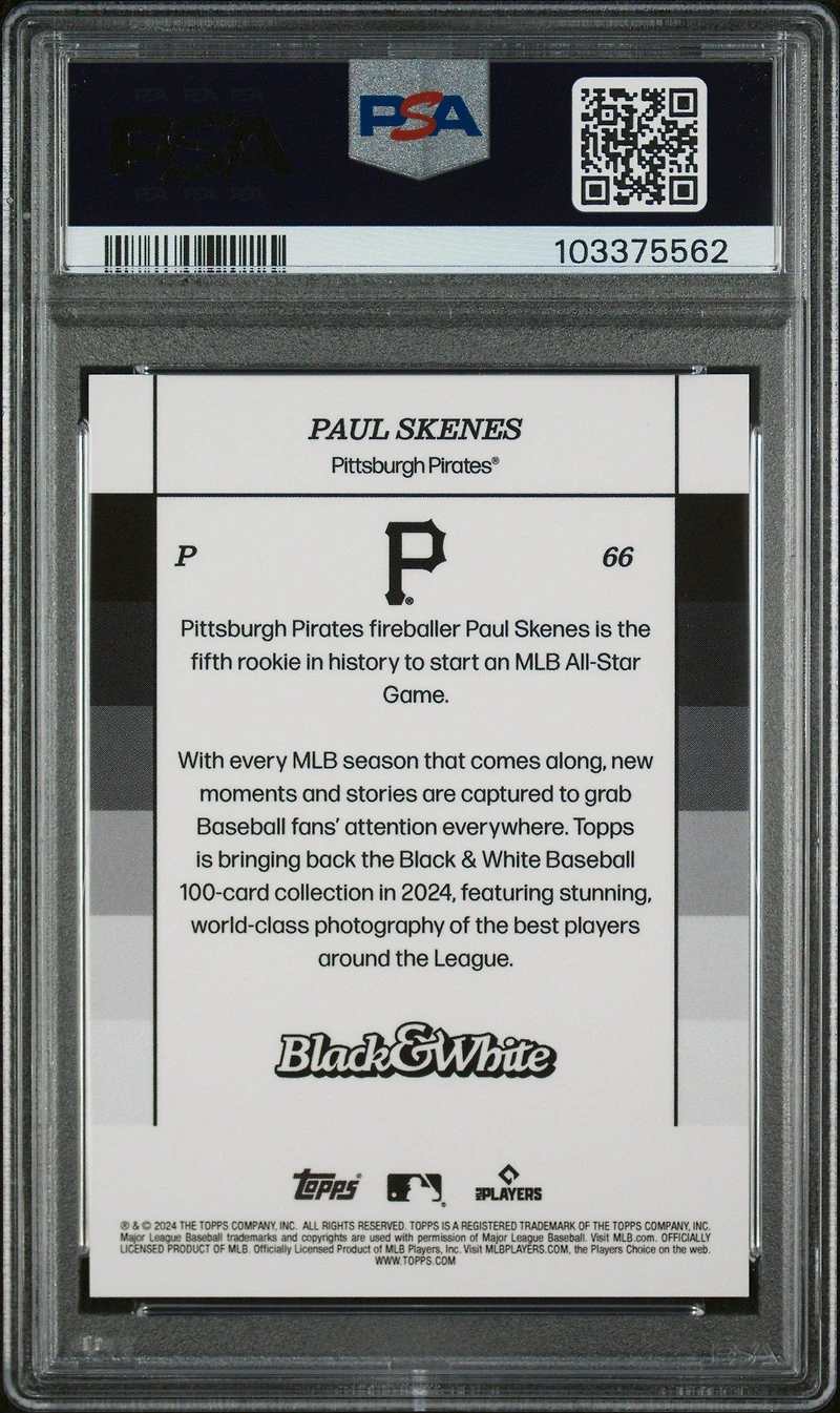 2024 Topps Black And White 66 Paul Skenes PSA 10